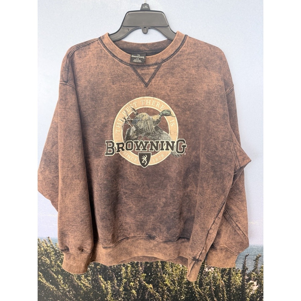 Vintage Browning Ducks Acid Wash Crewneck Sweatshirt Brown Large